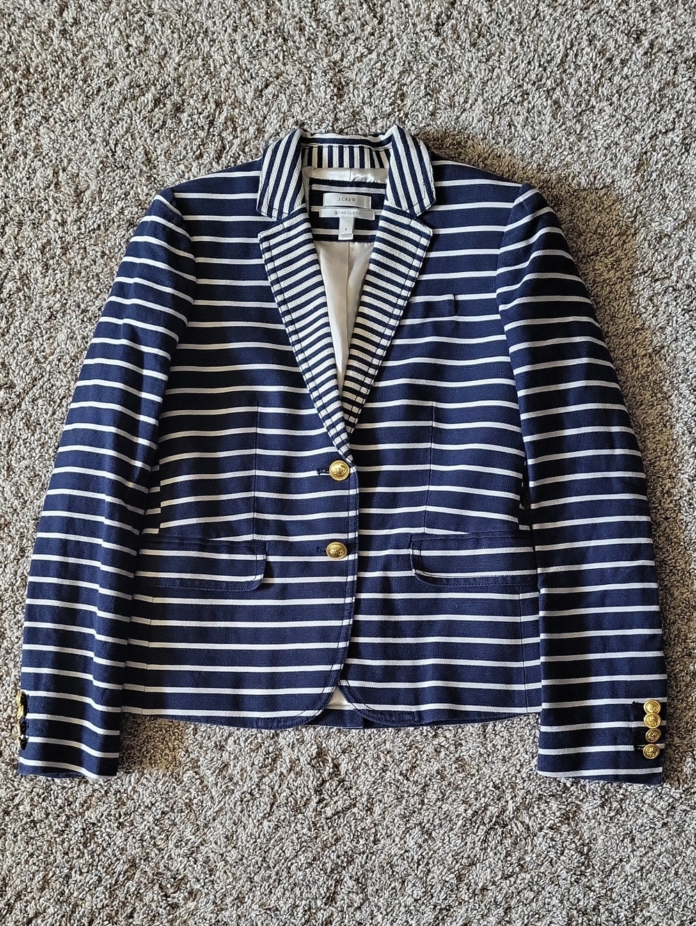 SALE--J. Crew Navy and White Striped Schoolboy  Blazer with Gold Buttons